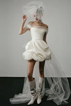 Off Shoulder Minimalist Satin Bud Reception Dress