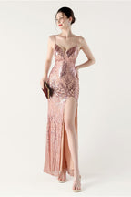 Sequin V Neck Cross Strap Mermaid Maxi Dress