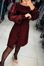 Stylish Sequined Puff Sleeve Elegant Mini Dress