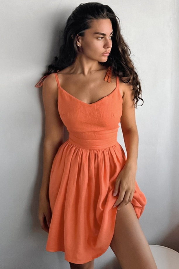 Black Linen V Neck Cami Mini Dress