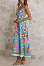 Unique Printed Sleeveless Off-shoulder Casual Vacation Midi Dresses