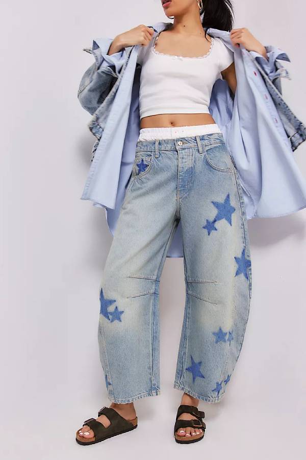 Printed Vintage Barrel Leg Jeans