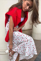 Cherry Print High Waist ALine Skirt