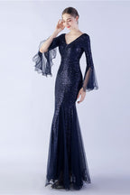 Sequin Ruffled Mesh Party Dress