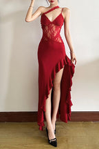 Streetwear Irregular Lace Patch Sheer Mini Dress