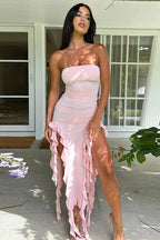 Strapless Ruffle Beach Vacation Dress
