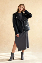 Black Zippers Oversized Leather Coat