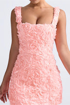 Square Neck Stereo Flower Mini Dress