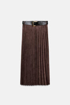 SUEDE EFFECT PLEATED MIDI SKIRT