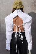 Vintage Tie Waist Cutout Open Back Elegant Blouse