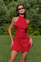 Sexy Polka Dot Halter Sleeveless Bodycon Mini Dress