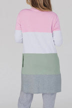 Multicolor Color Block Casual Pocketed Duster Cardigan