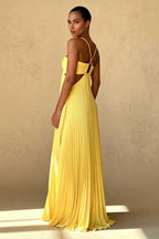 Pleated Blue Halter Maxi Dress