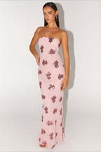 Strapless Sequin Embroidery Backless Floral Dress