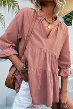 V-neck Casual Loose Solid Color Long-sleeved Blouse