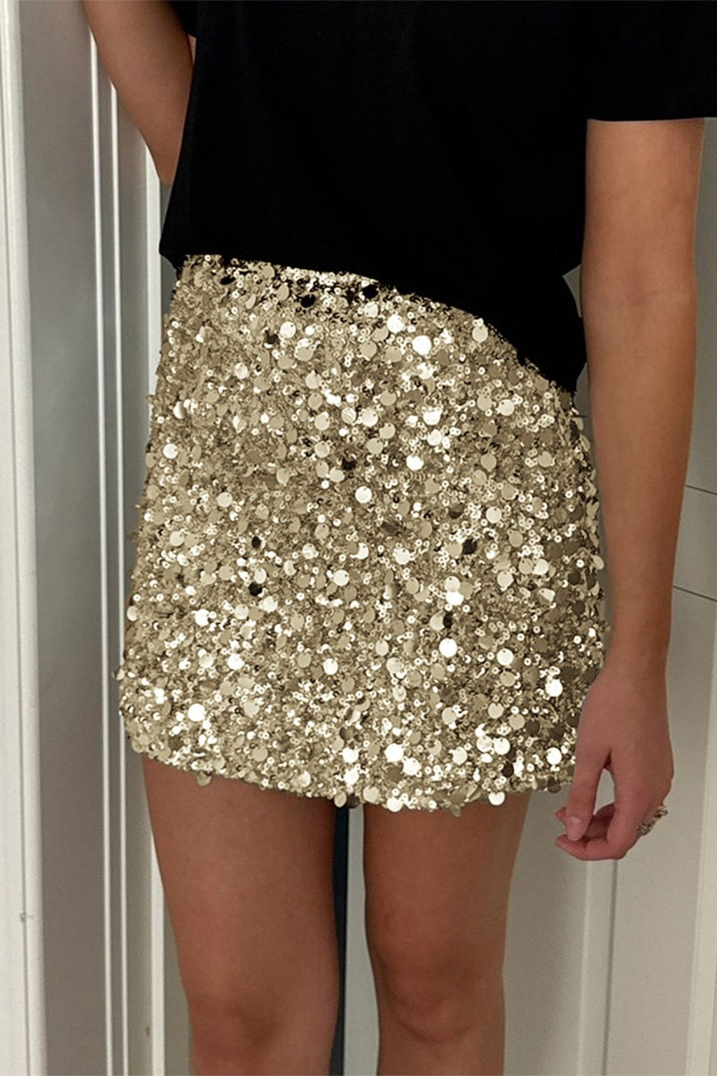 Sequins Hem Bodycon Mini Skirt