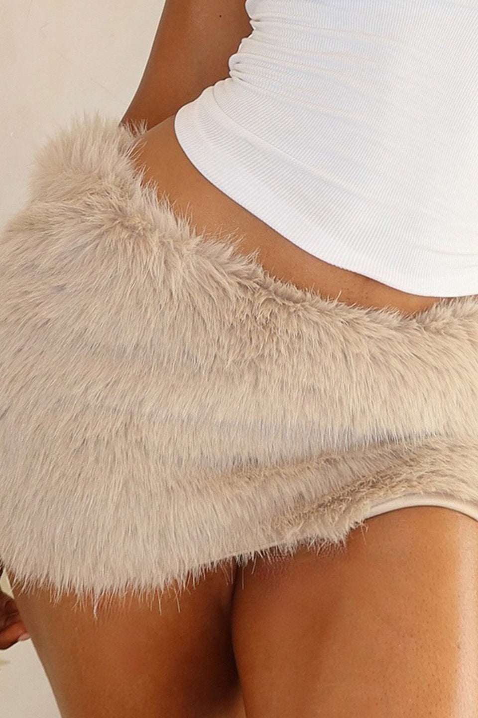 Faux Fur Low Waist ALine Mini Skirt