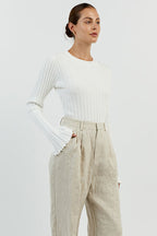 Ribbed Crew Neck Solid Slim Knit Base Layer