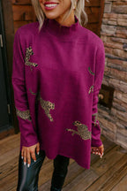 COZY AND KIND LEOPARD SLIT RELAXED SWEATSHIRT