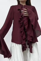 Ruffled Long-Sleeve Elegant Blouse