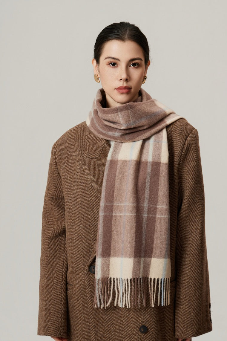 Wool Plaid Minimalist Fringed Scarf