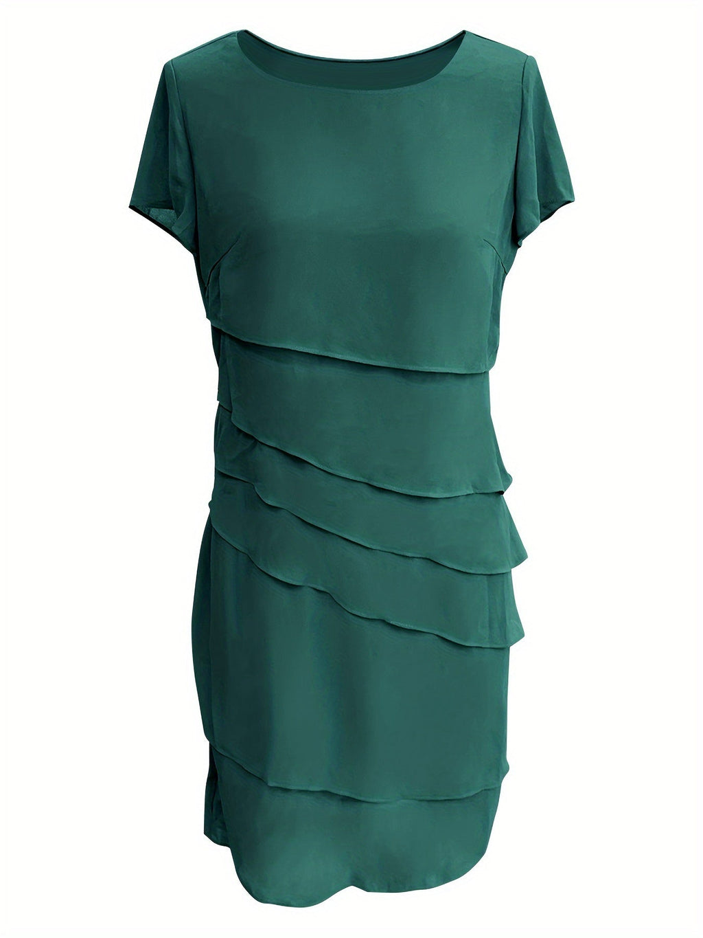Amadis Minimalist Cotton Layered Trim Round Neck Short Sleeve Evening Dress for Women Premium Wardrobe Essential