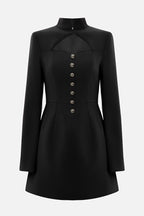 Elegant Long-sleeved Hollowed-out Button-down Slim-fit Mini Dress
