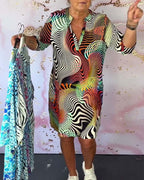 Salomé Boutique Slimming Dress with a Colorful Print Elevated Occasion Wear