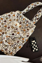 Stylish Woven Beaded Large Capacity Handbag