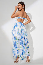 Slit Ruffled Floral Print Party Dress