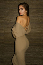 Deep V Backless Knit Sweater Dress