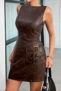 PU Leather Sleeveless Bodycon Graduation Party Dress
