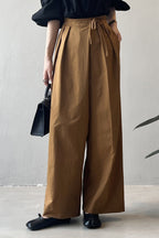 Asymmetrical Placket Tie Relaxed High Waist Long Pants