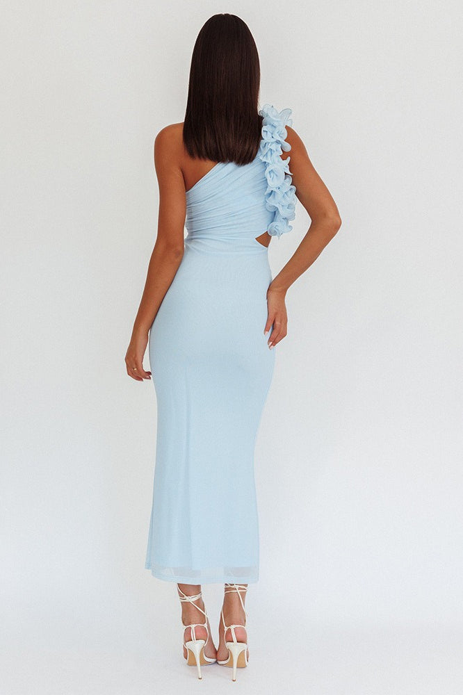 Sexy Tulle One Shoulder Floral Bodycon Slim Formal Dress