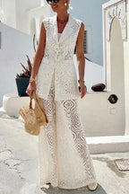 Santorini Dream Unique Lace Button Up Lapel Suit Vest