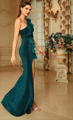One Shoulder Ruffle Emerald Green Prom Dress Elegant Party Dresses Party Dress