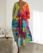 Deméter Colorful Printed V-neck Dress for Women Minimalist Chic Style