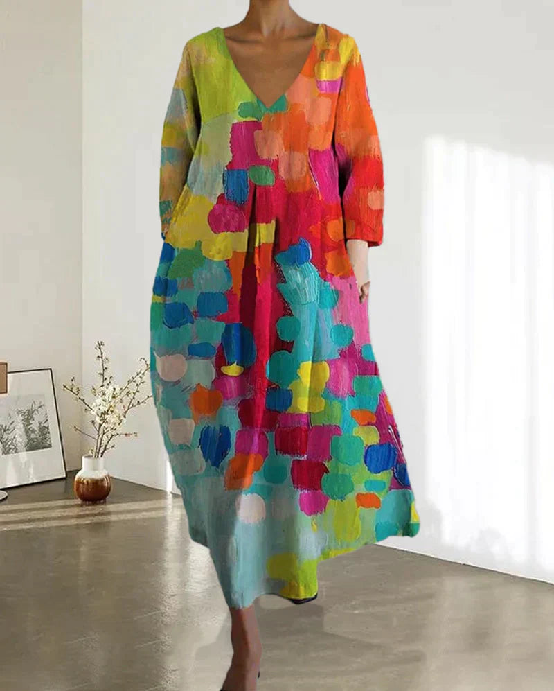 Ursula Statement Colorful Printed V Neck Dress Boutique Collection