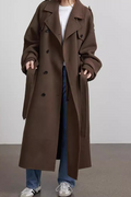 Notched Lapel Long Wool Cinch Belt Overcoat