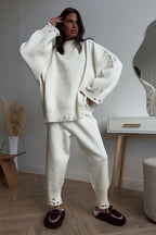 Solid Distressed Knit Crew Neck Sweater Two Piece Set