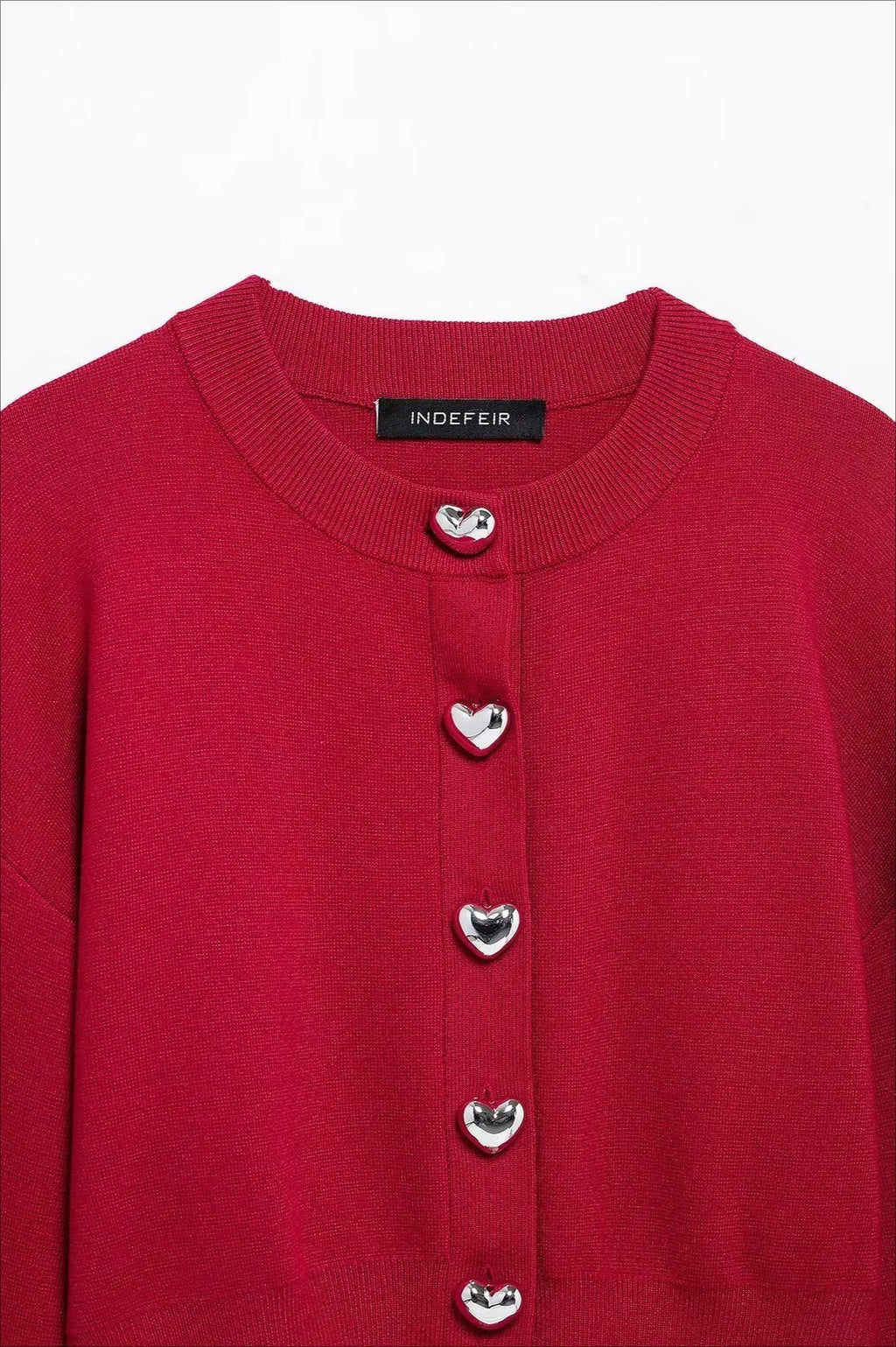 Knit ONeck Heart Button Sweater