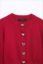 Knit ONeck Heart Button Sweater