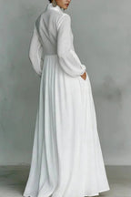 Solid Color Stand Collar Long Sleeve Casual Pocket Maxi Dress