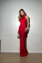 Backless Satin Solid Silk Dress
