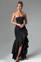 Elegant Strapless Slit Backless Maxi Birthday Dress