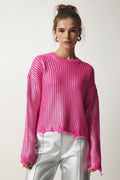 Solid Simple Silver Foil Loose Slim Long Sleeve Sweater