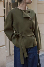 SHORT KNIT COAT WITH BELT