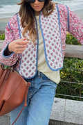 Printed Reversible Quilted Cardigan Jacket with Color Matching Small Cotton-padded Jacket