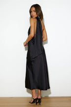 Sexy Satin Slit Hem Backless Midi Dress