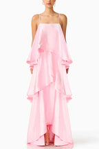 Soft and Smooth Satin Tiered Slip Square Neck A-line Maxi Dress